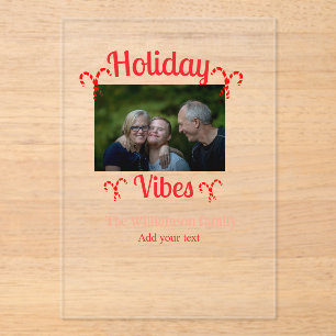 Invitaciones Acrílicas Fotos de la familia roja de Holiday Vibes
