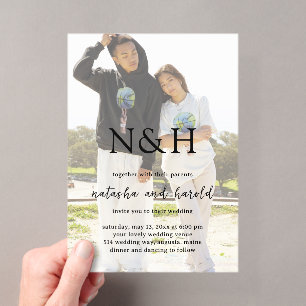 Invitaciones Acrílicas Fotos de Monograma en Negrita para Boda Moderna