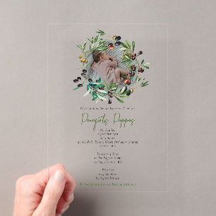 Invitaciones Acrílicas Fotos de olivos en el bautizo ortodoxo griego