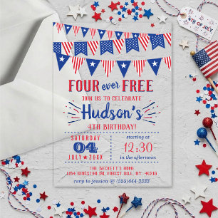 Invitaciones Acrílicas Four Ever Free! 4 de julio Cumpleaños 4 años Fiest