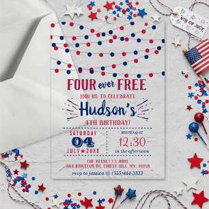 Invitaciones Acrílicas Four Ever Free! 4 de julio Cumpleaños número 4 Fie