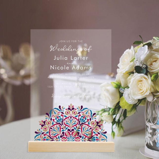 Invitaciones Acrílicas Fragrancia floral vibrante Delight Mandala Boda (Subido por el creador)