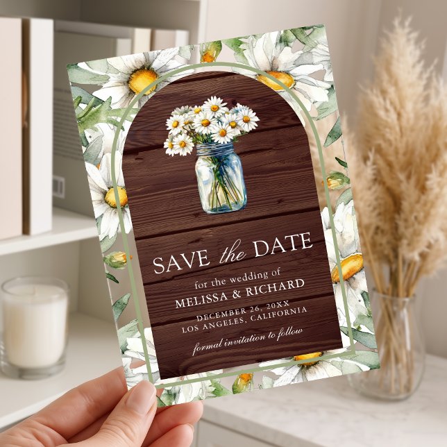 Invitaciones Acrílicas Frasco de Mason de Margaritas de Madera Boda Save  (Subido por el creador)