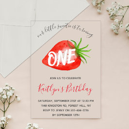 Invitaciones Acrílicas Fresa dulce primer cumpleaños