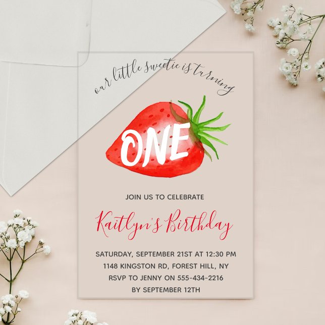 Invitaciones Acrílicas Fresa dulce primer cumpleaños (Subido por el creador)