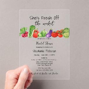 Invitaciones Acrílicas Frescas Directo del Mercado Verduras Lindas Desped