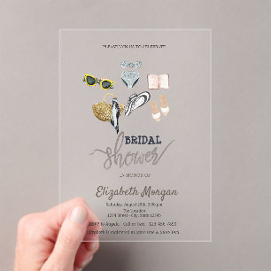 Invitaciones Acrílicas Fresco Baño Nupcial de Playa Tropical