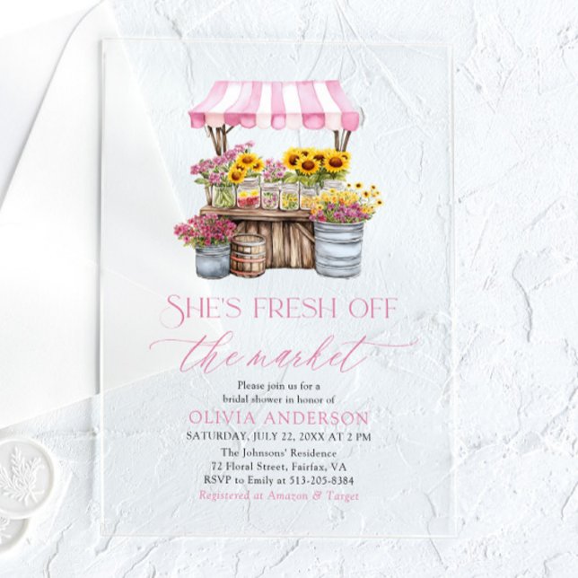 Invitaciones Acrílicas Fresco Del Mercado De Los Agricultores De La Ducha (Fresh Off The Market Farmers Market Bridal Shower Acrylic Invitations)