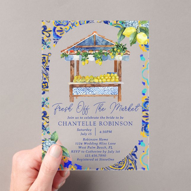 Invitaciones Acrílicas Fresco Del Mercado, Ducha Italiana De Limón Bridal (Insitu (portátil))