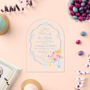 Invitaciones Acrílicas Fresco en el mercado acuarela ducha de novia