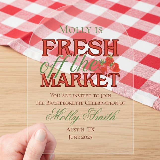 Invitaciones Acrílicas Fresco fuera del mercado - Novia moderna personali (Celebrate your newly-engaged status in style with this elegant “Fresh Off the Market” design!)