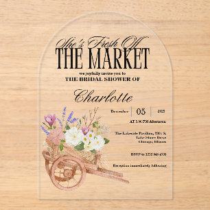 Invitaciones Acrílicas Fresco Salido del Mercado Desayuno Nupcial Floral 