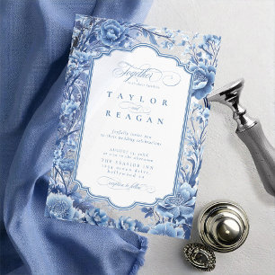 Invitaciones Acrílicas Frontera floral Chinoiserie ID1094