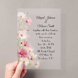Invitaciones Acrílicas Frontera Floral Cosmos de Boda
