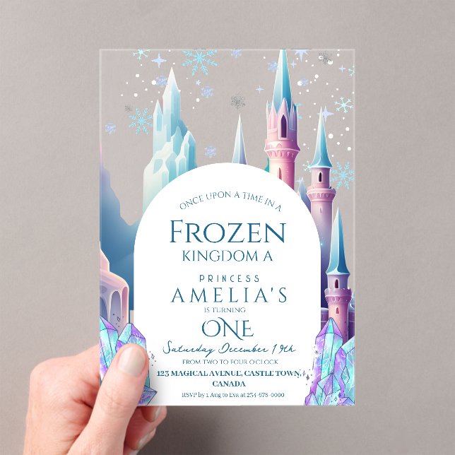 Invitaciones Acrílicas Frozen 1st Birthday Cartoon Castle (Insitu (portátil))
