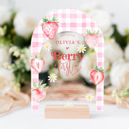 Invitaciones Acrílicas Fruta de fresa Daisy Berry primer arco de cumpleañ