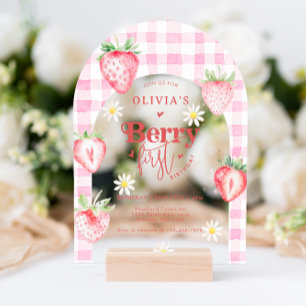 Invitaciones Acrílicas Fruta de fresa Daisy Berry primer arco de cumpleañ