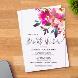 Invitaciones Acrílicas Fuchsia Floral Bridal Shower