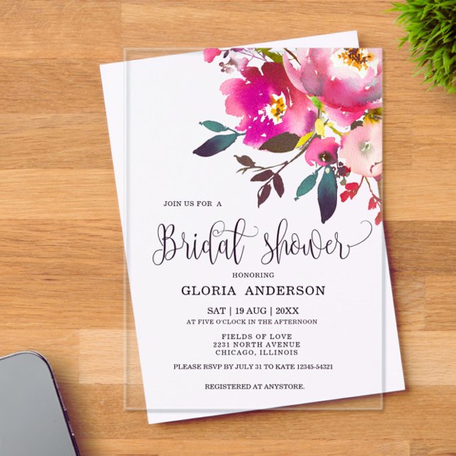 Invitaciones Acrílicas Fuchsia Floral Bridal Shower (Subido por el creador)