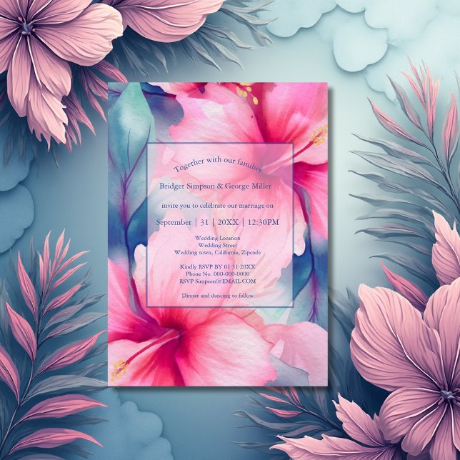Invitaciones Acrílicas fuchsia hawaiian tropical floral hibiscus wedding (Subido por el creador)