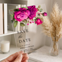 Fuchsia Hot Pink Roses Wedding Save the Date