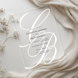 Invitaciones Acrílicas Fuente de letra cursiva minimalista Monograma | Bo