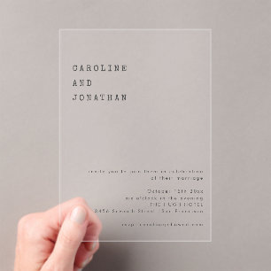 Invitaciones Acrílicas Fuente de máquina de escribir retro minimalista Bo