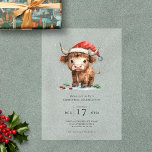 Invitaciones Acrílicas Fun Highland Cow Navidad Fiesta<br><div class="desc">Fun Highland Navidades de la vaca Fiesta. Personalice fácilmente las palabras según sea necesario. Con un lindo ilustracion festivo de la vaca Highland en un sombrero de Santa.</div>