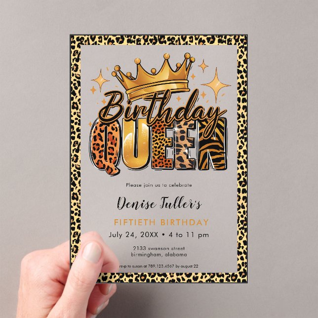 Invitaciones Acrílicas Fun Leopard Birthday Queen Fifty Birthday (Insitu (portátil))