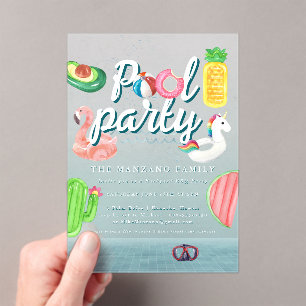 Invitaciones Acrílicas Fun Pool Floaties   Fiesta en la Piscina