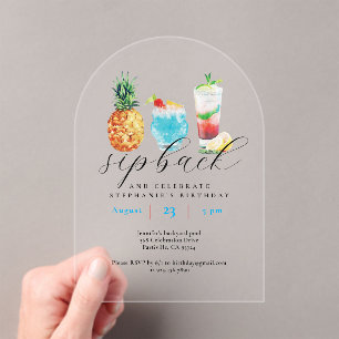 Invitaciones Acrílicas Fun Watercolor Fruit Cocktails Fiesta de cumpleaño