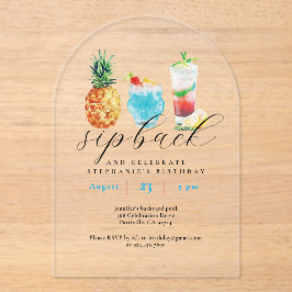 Invitaciones Acrílicas Fun Watercolor Fruit Cocktails Fiesta de cumpleaño
