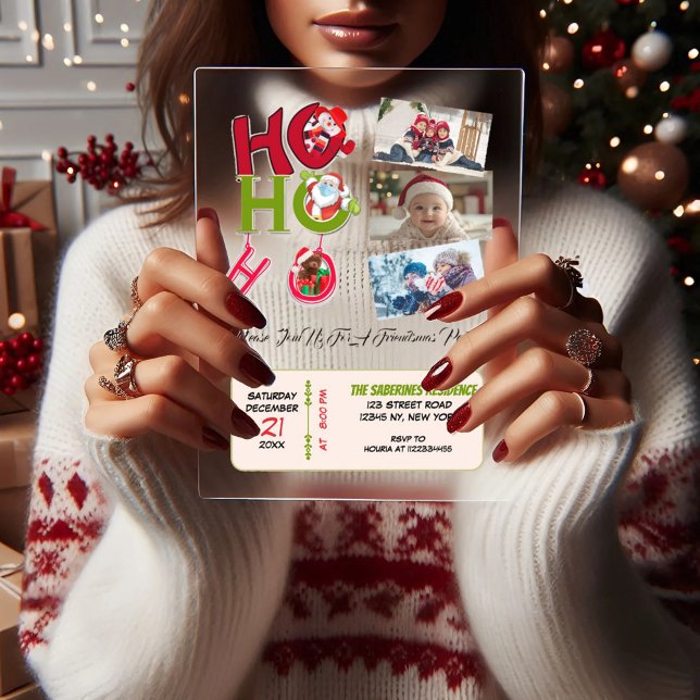 Invitaciones Acrílicas Funny HO HO HO Retro Christmas Party Family Photos (Subido por el creador)