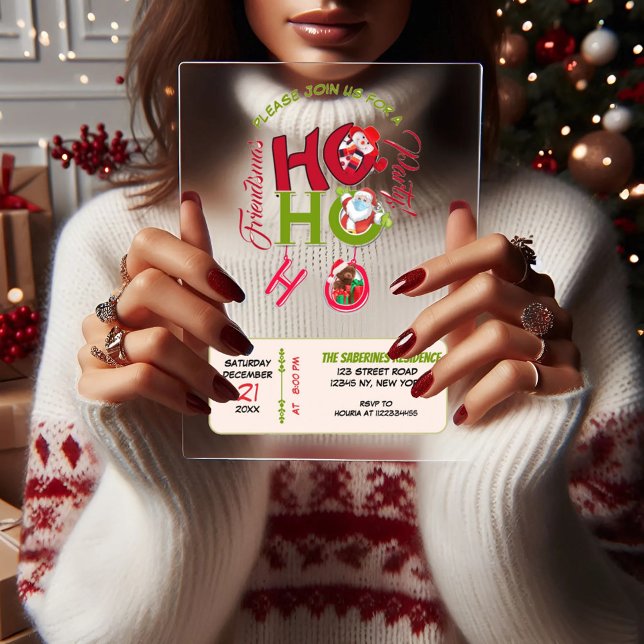 Invitaciones Acrílicas Funny HO HO HO Retro Christmas Party Friendsmas  (Subido por el creador)