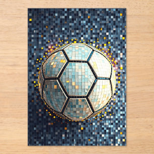 Invitaciones Acrílicas Fútbol Mosaico Azul Arte Abstracto Copa Mundial 20