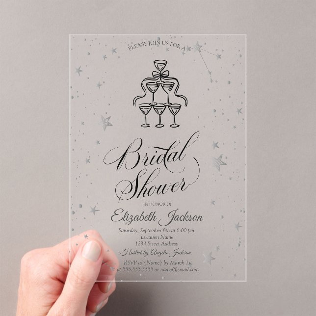 Invitaciones Acrílicas Gafas de champán: ducha de novias con estrellas de (Insitu (portátil))