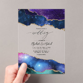 Invitaciones Acrílicas Galaxia Ágata Brillo Falso Lujo Celestial Boda