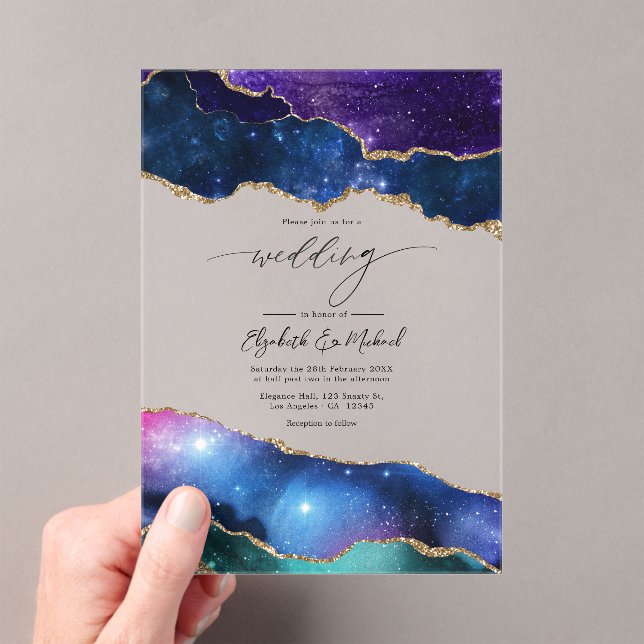 Invitaciones Acrílicas Galaxia Ágata Brillo Falso Lujo Celestial Boda (Insitu (portátil))