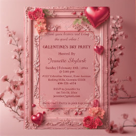 Invitaciones Acrílicas Galentines Day Party Heart Floral Pastel Pink Vine