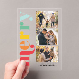 Invitaciones Acrílicas Galería de Navidad "Muy Alegre" de 3 Fotos