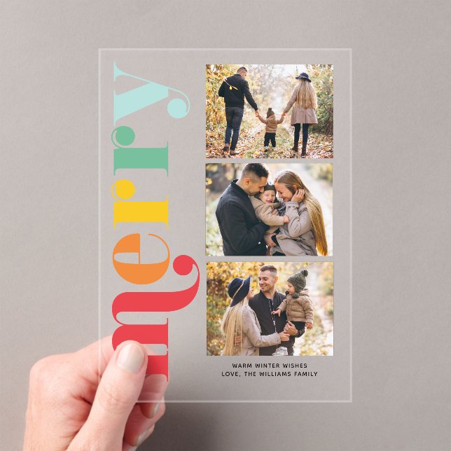 Invitaciones Acrílicas Galería de Navidad "Muy Alegre" de 3 Fotos (Insitu (portátil))