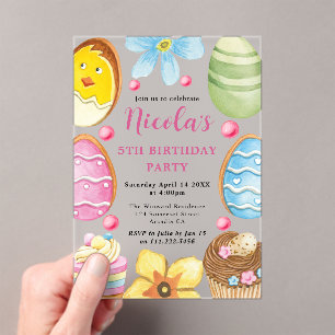 Invitaciones Acrílicas Galleta de Pascua con Acuarela Cumpleaños número 5