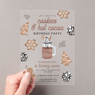 Invitaciones Acrílicas Galletas y chocolate caliente de cumpleaños de niñ