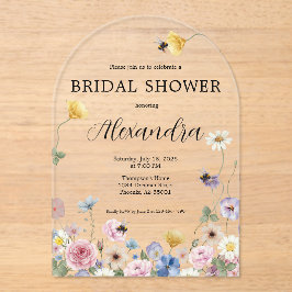 Invitaciones Acrílicas Garden Wildflowers Bridal Shower Invitation
