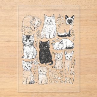 Invitaciones Acrílicas gatito, gato, animal, lindo, juguetón, dibujado a