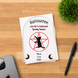Invitaciones Acrílicas Gato de la temporada espeluznante de Halloween en