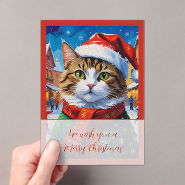 Invitaciones Acrílicas Gato de Navidad Festivo con Sombrero de Santa