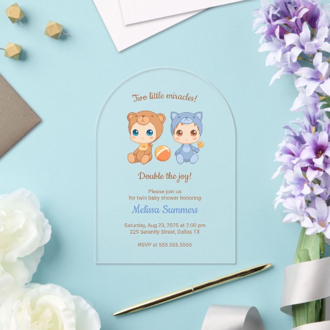 Invitaciones Acrílicas Gato gemelo Gato Sexo Neutral Baby Shower (Insitu (Boda))