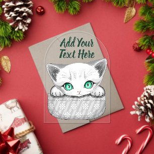 Invitaciones Acrílicas Gato lindo y juguetón asomando desde un bolsillo