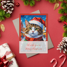 Invitaciones Acrílicas Gato Navideño Festivo con Gorro de Santa